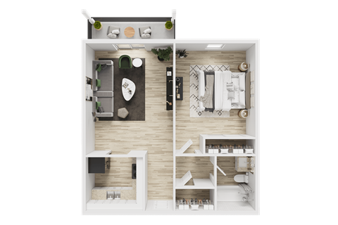 Floor plan for 1 bed, 1 bath, 750 sqft